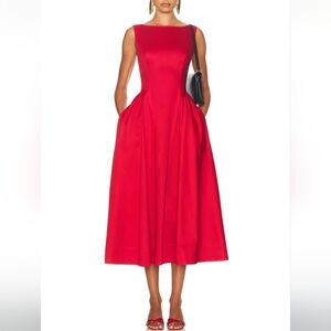HELSA Stretch Cotton Sateen Dress Red